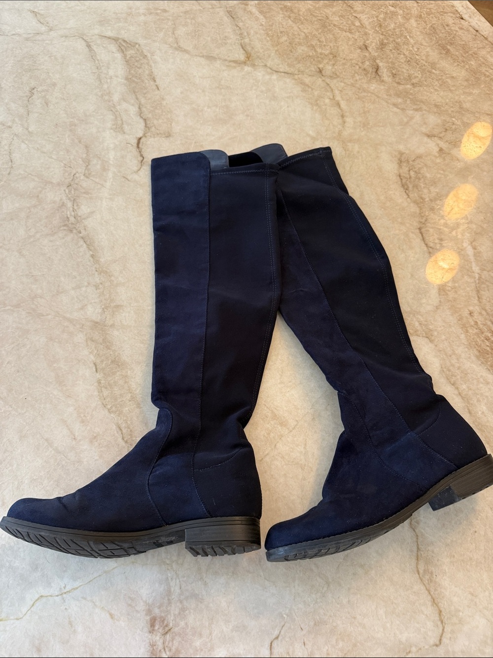 Women's Navy Knee-High Riding Boots - Classic Suede